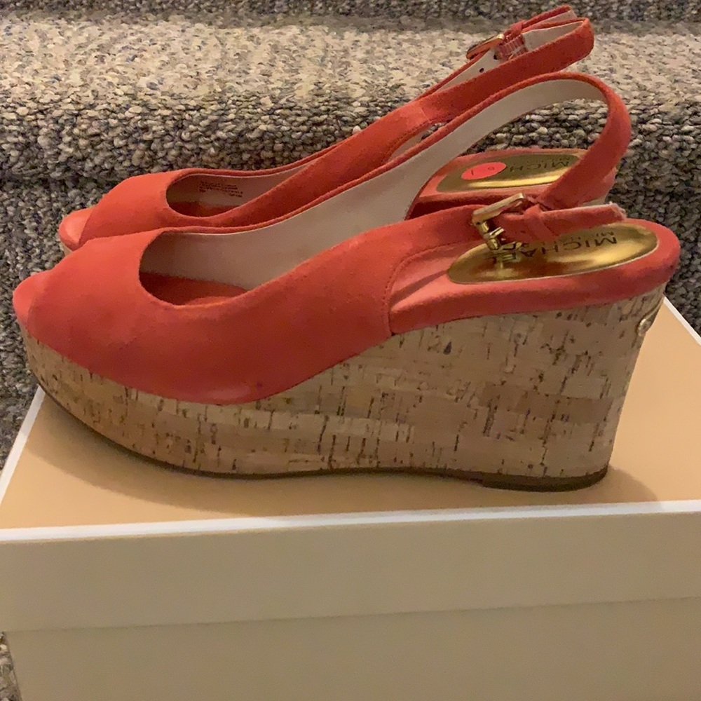 Michael Kors Natalia Sling Heels Suede Platforms Cork Heels 9 M